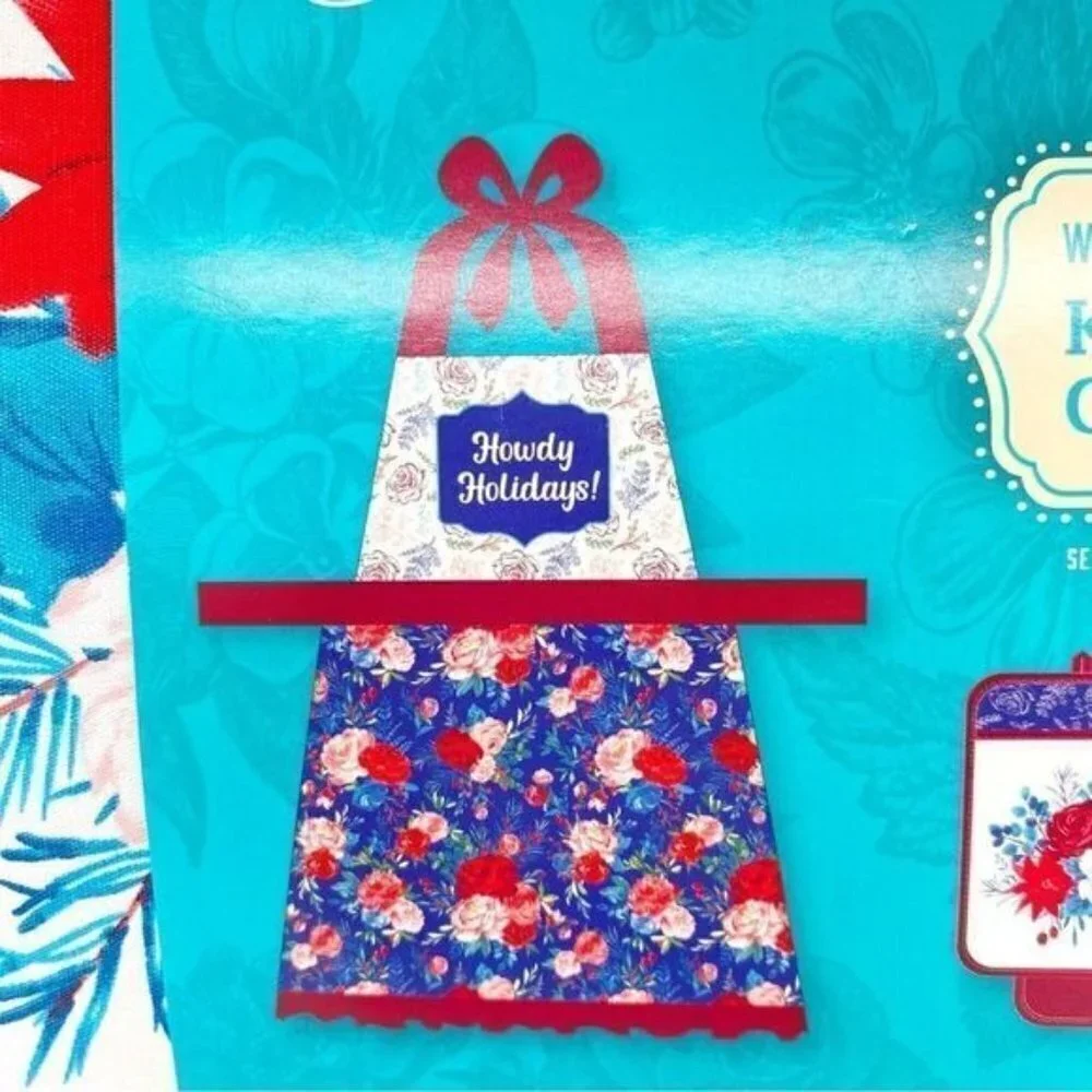 Pioneer Woman Howdy Holiday Kitchen Apron Potholder Mitt Set New
